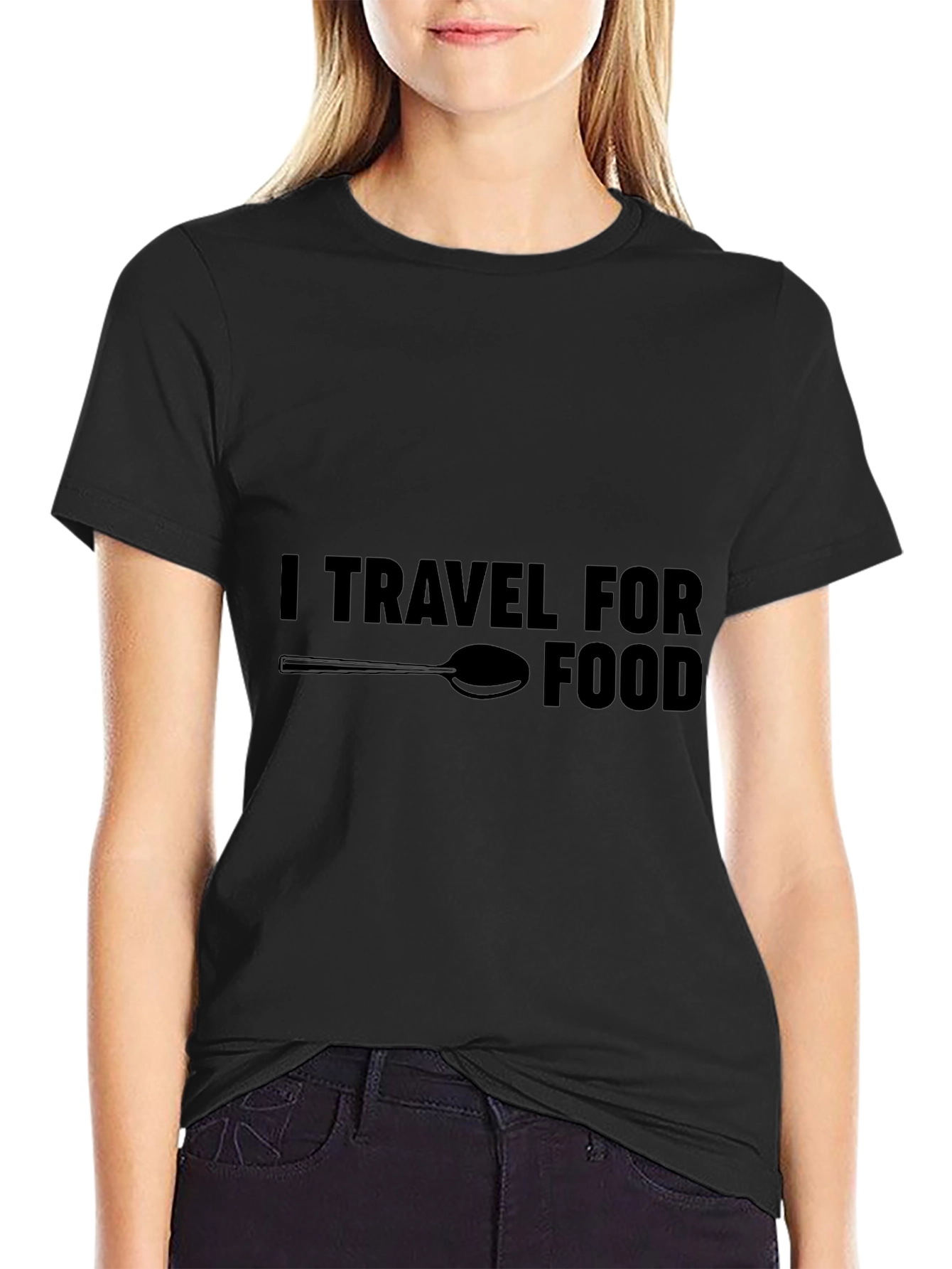I Travel For Food T-Shirt - Black Cotton Tee