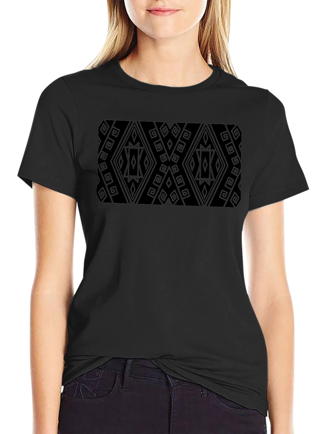 Patterned Black Tee - Modern Geometric Style
