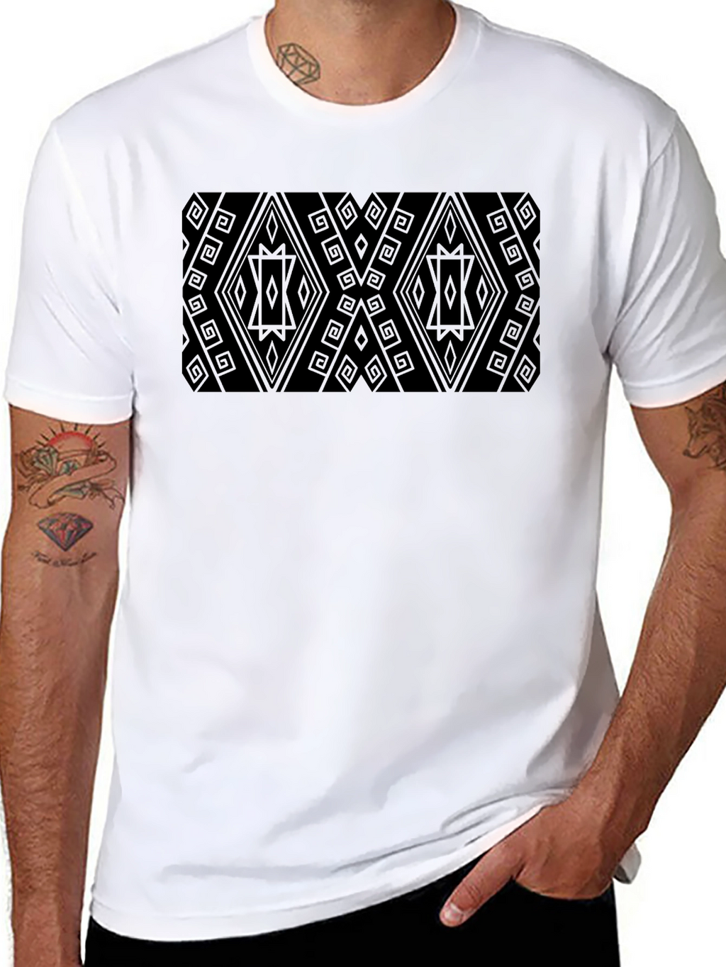 Patterned Black Tee - Modern Geometric Style