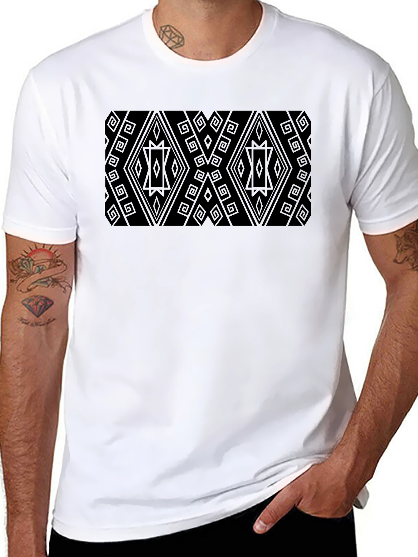 Patterned Black Tee - Modern Geometric Style