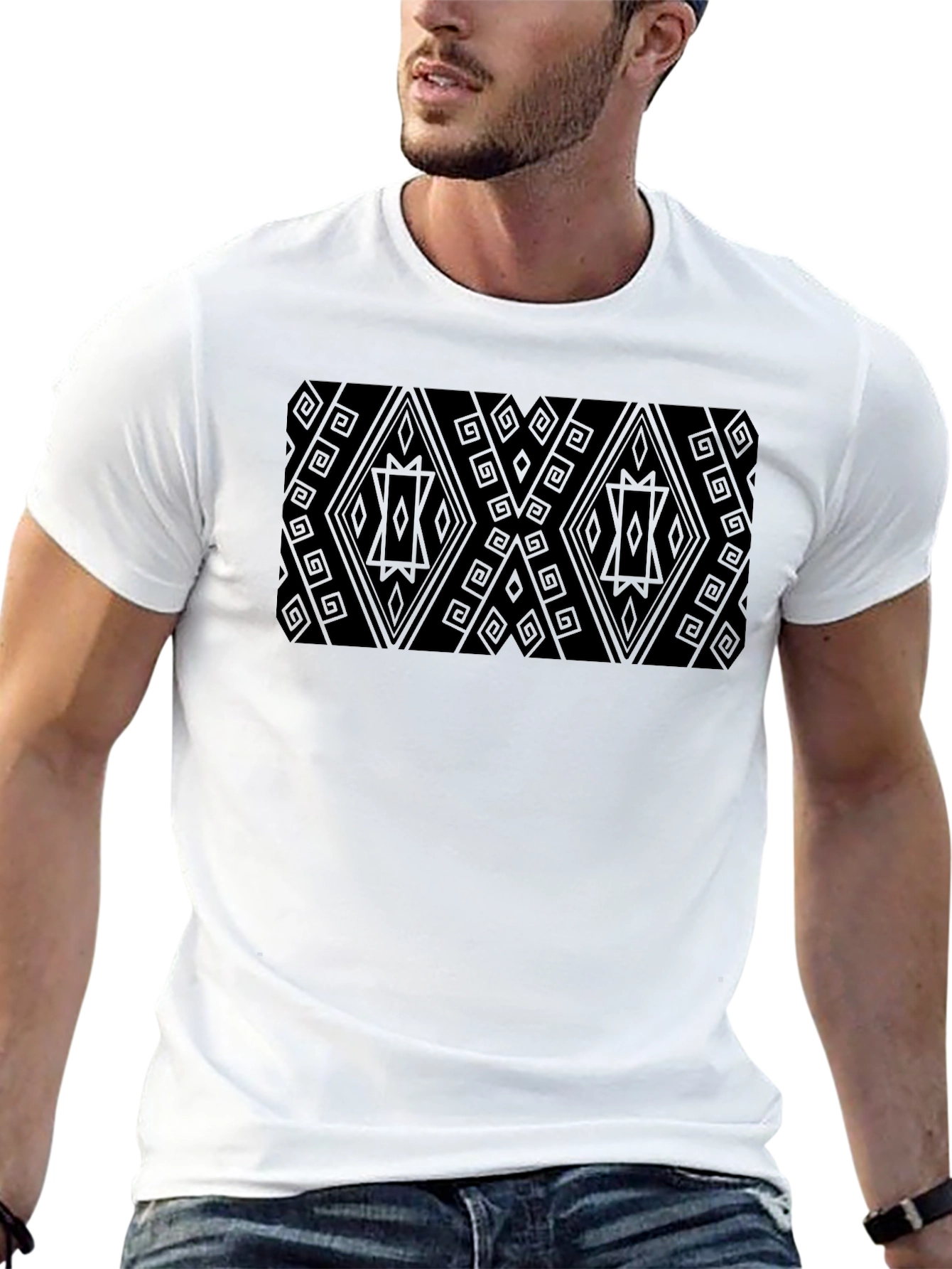 Patterned Black Tee - Modern Geometric Style