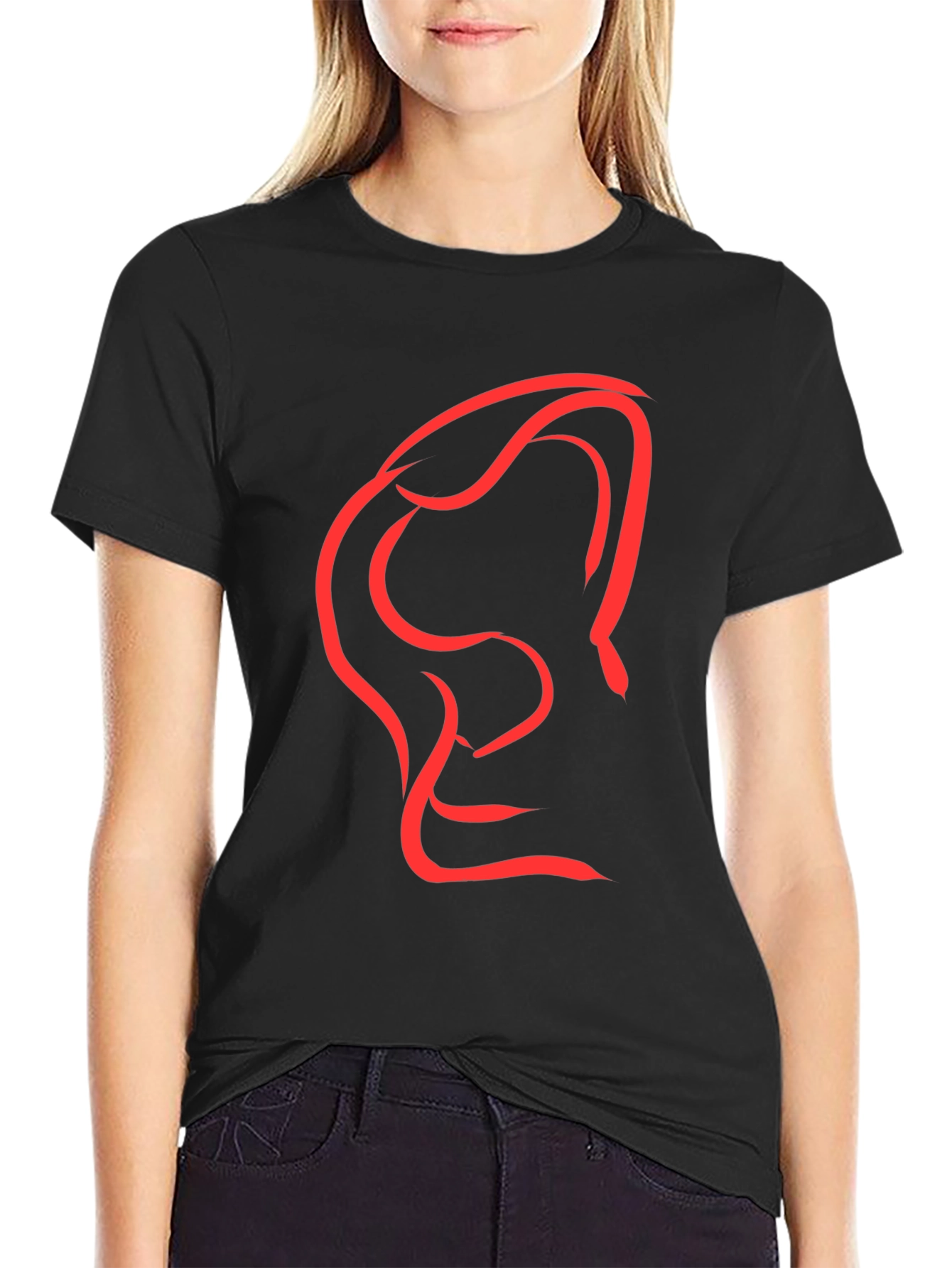 Abstract Red Graphic Print Black T-Shirt