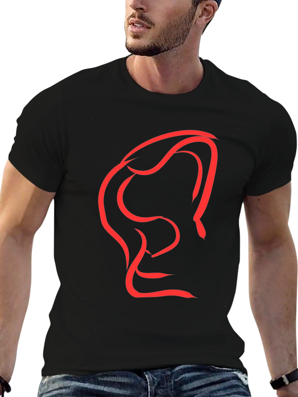 Abstract Red Graphic Print Black T-Shirt