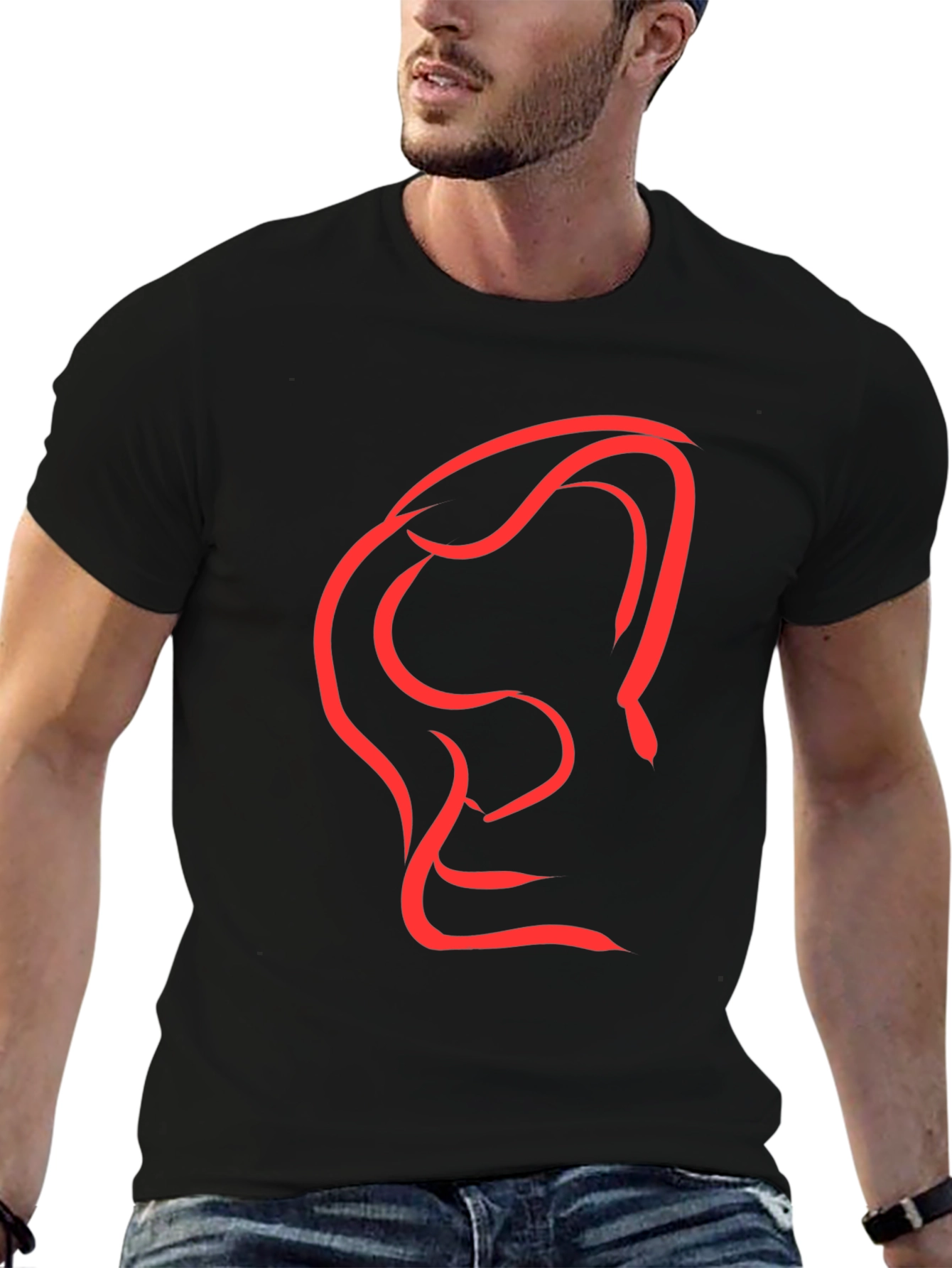 Abstract Red Graphic Print Black T-Shirt