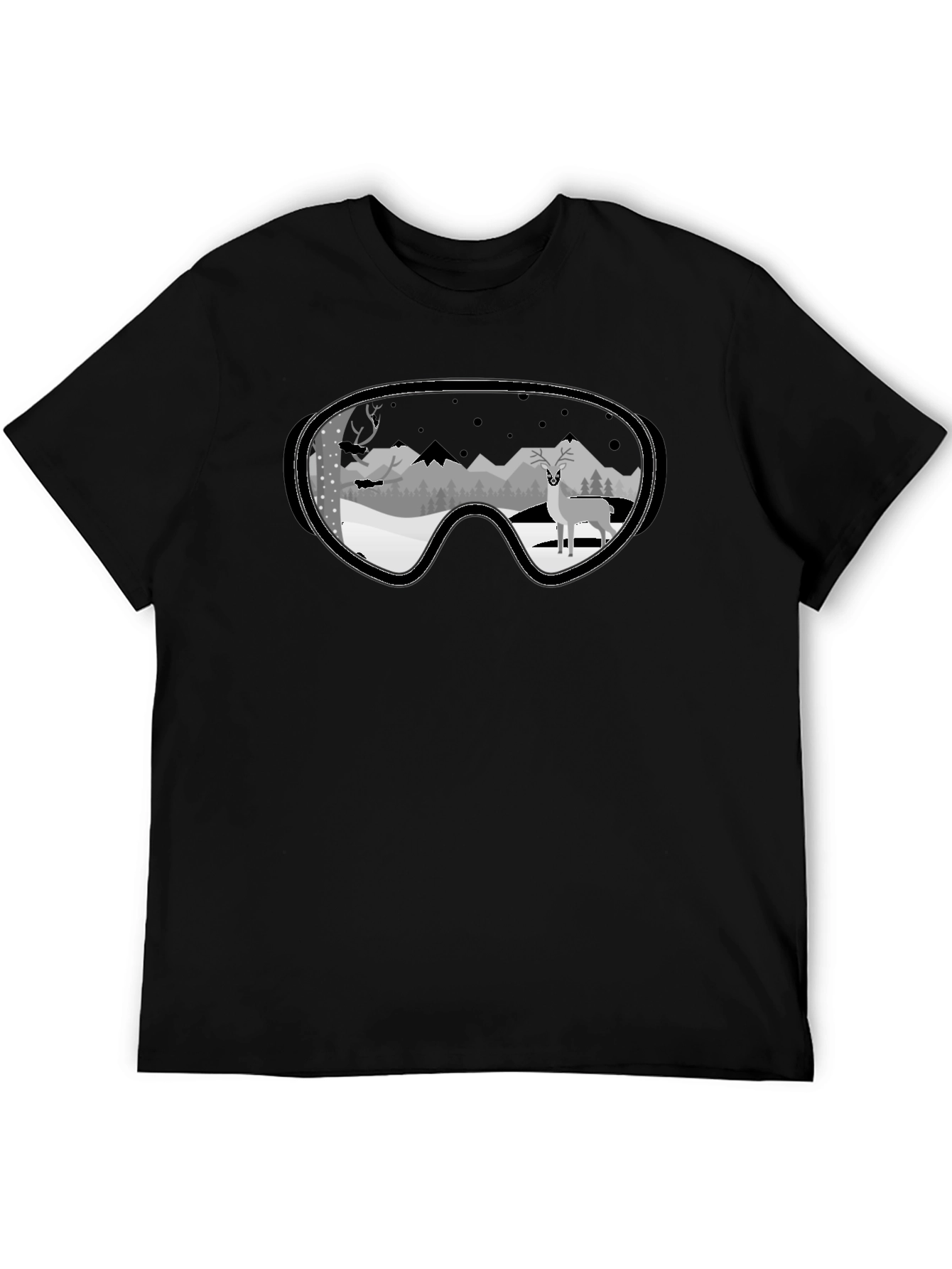 Winter Deer Goggle Graphic Tee - Black