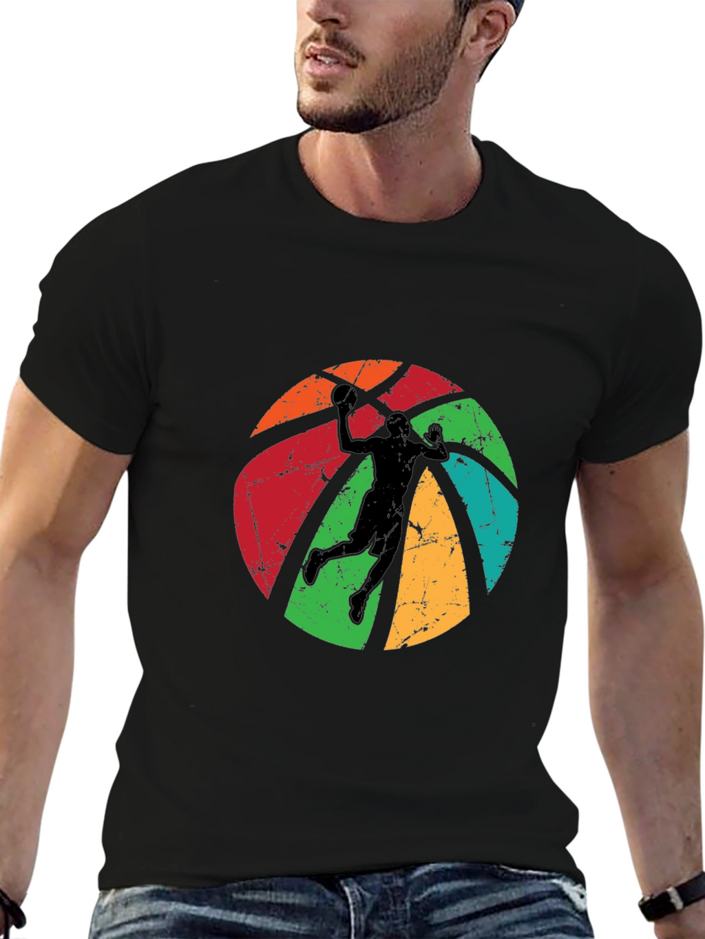Retro Basketball Player Graphic Black T-Shirt