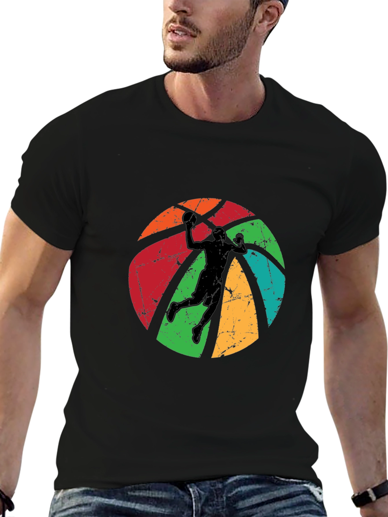 Retro Basketball Player Graphic Black T-Shirt