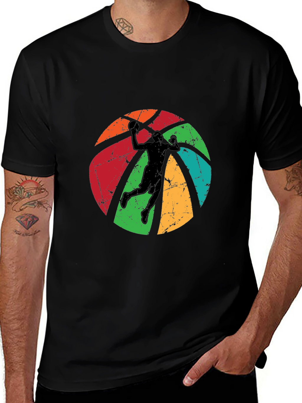 Retro Basketball Player Graphic Black T-Shirt