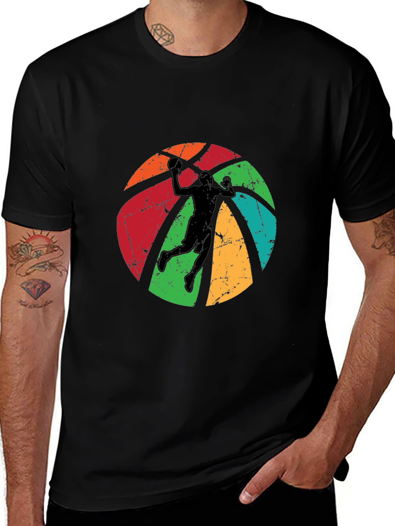 Retro Basketball Player Graphic Black T-Shirt