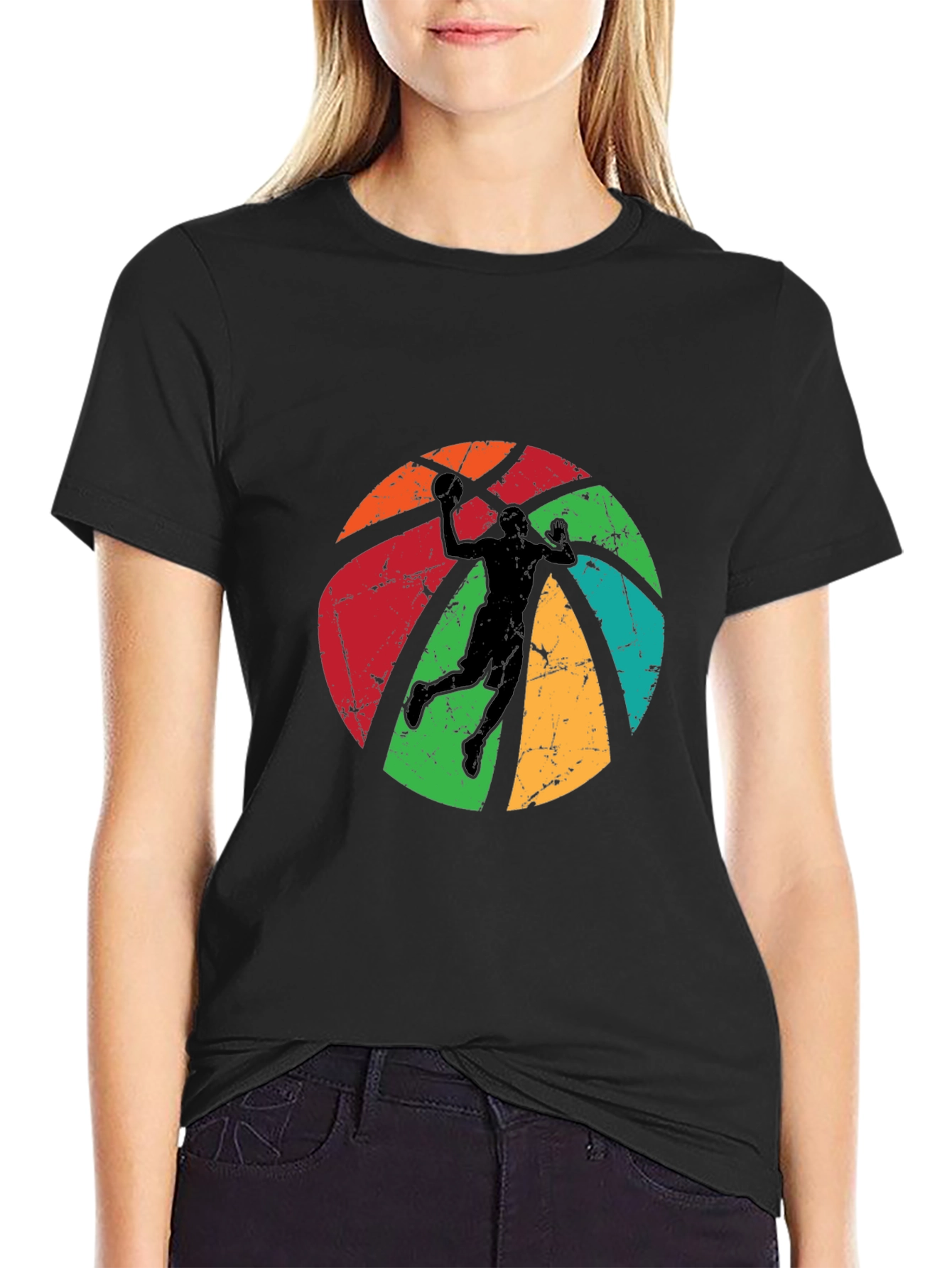 Retro Basketball Player Graphic Black T-Shirt