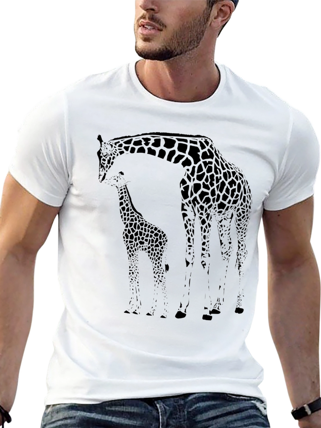 Giraffe Graphic Print Tee - Casual Black T-Shirt