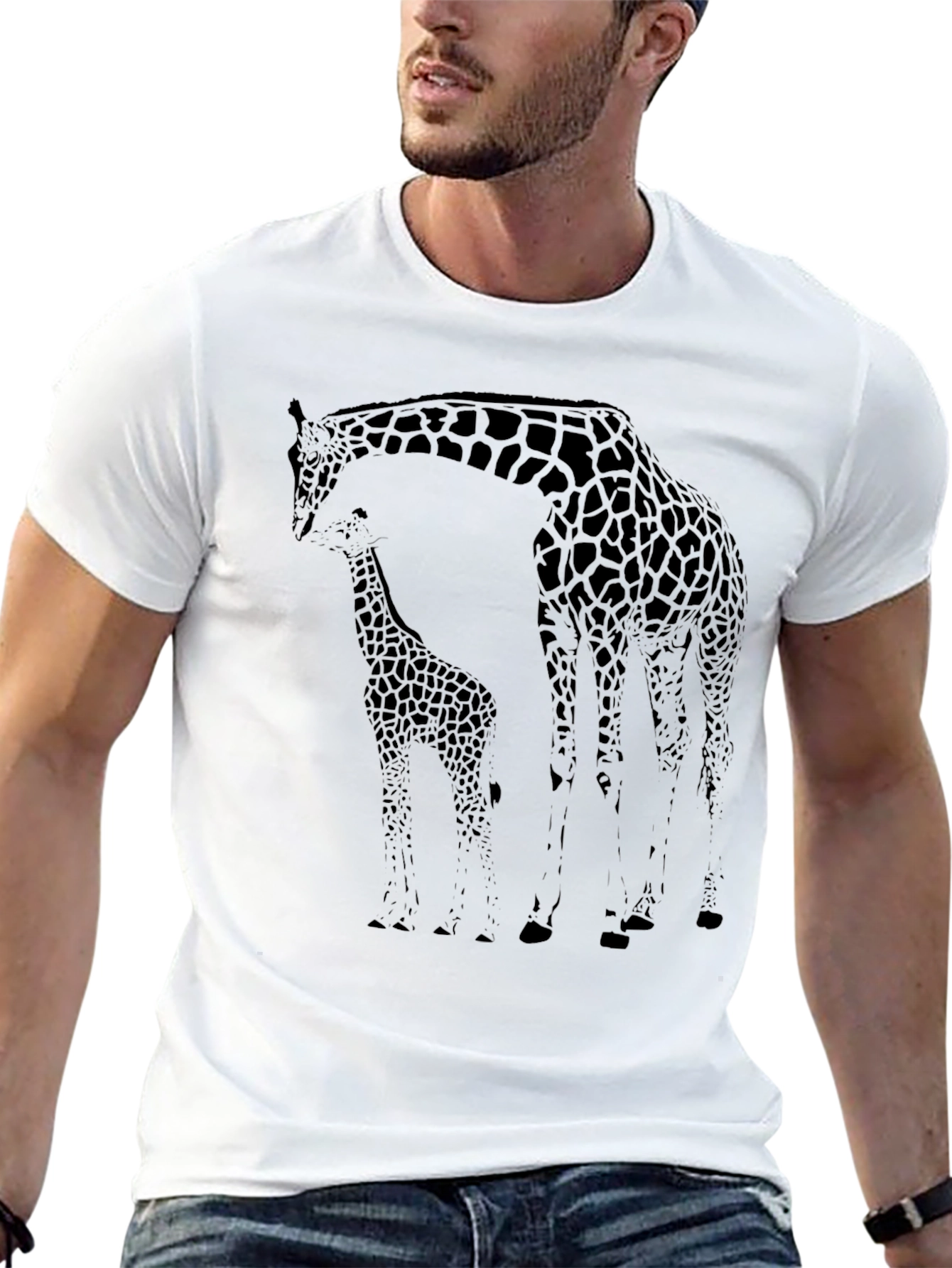 Giraffe Graphic Print Tee - Casual Black T-Shirt