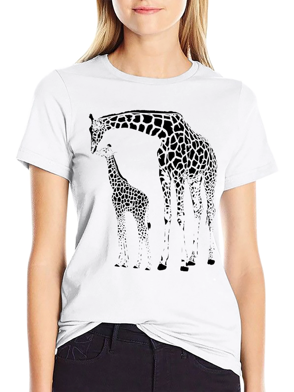 Giraffe Graphic Print Tee - Casual Black T-Shirt