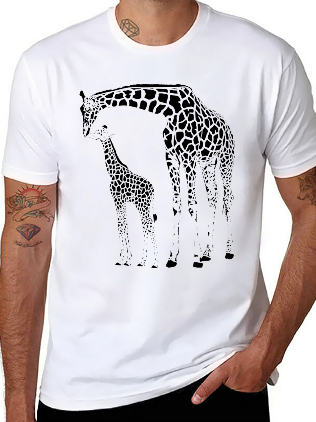 Giraffe Graphic Print Tee - Casual Black T-Shirt