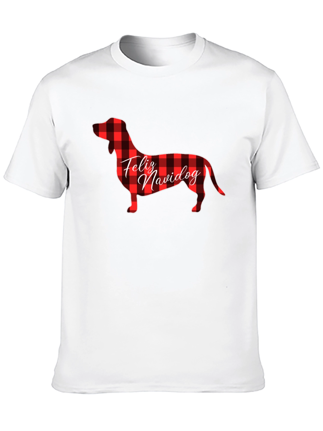 Feliz Navidog Plaid Dachshund Black T-Shirt