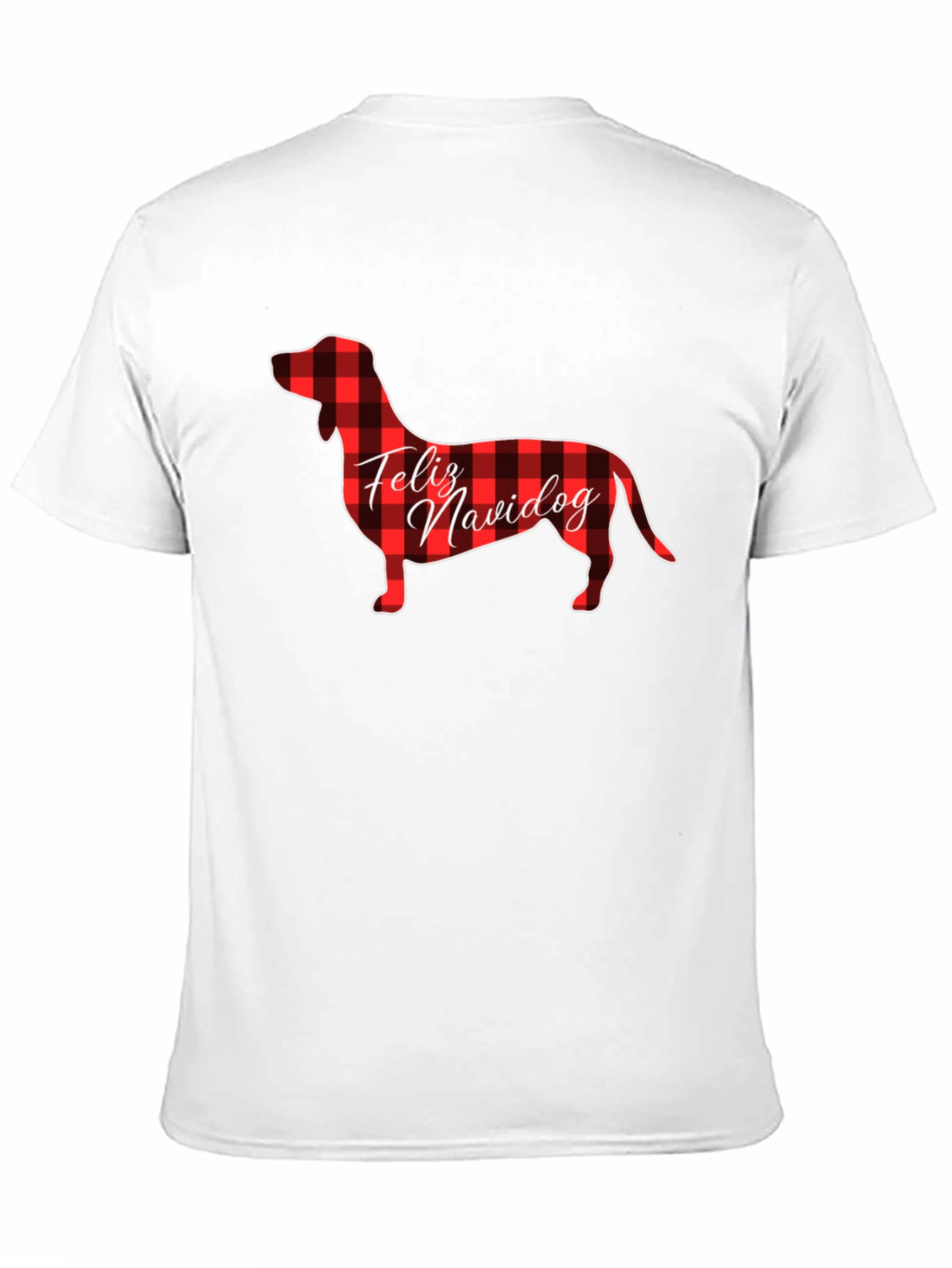 Feliz Navidog Plaid Dachshund Black T-Shirt