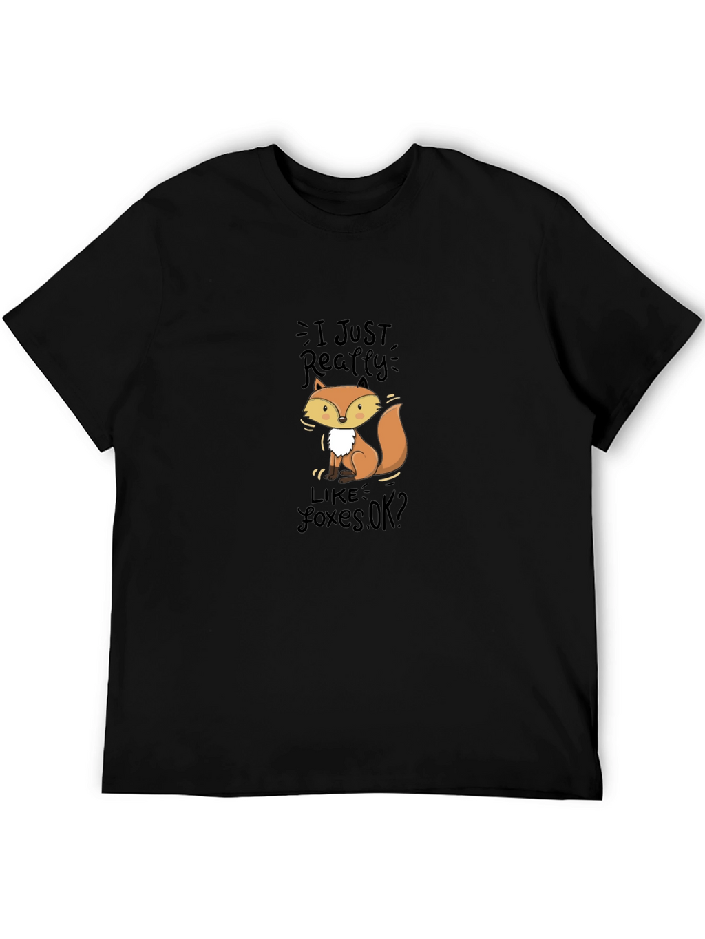 Cute Fox Graphic Black T-Shirt