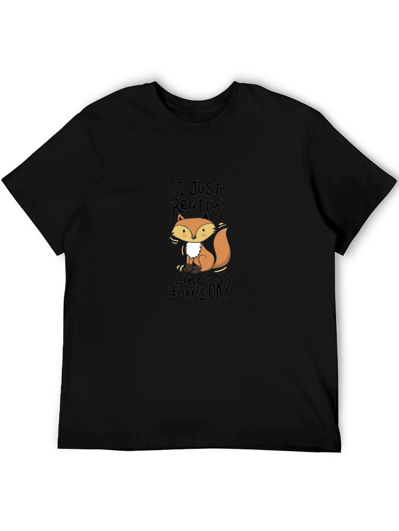 Cute Fox Graphic Black T-Shirt
