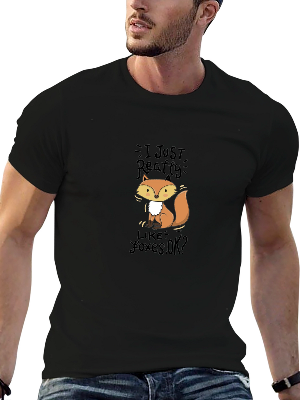 Cute Fox Graphic Black T-Shirt