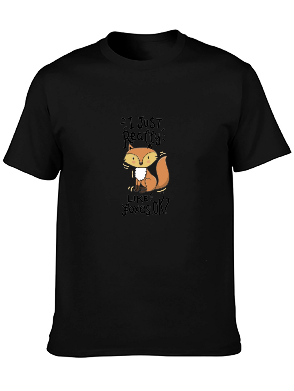 Cute Fox Graphic Black T-Shirt