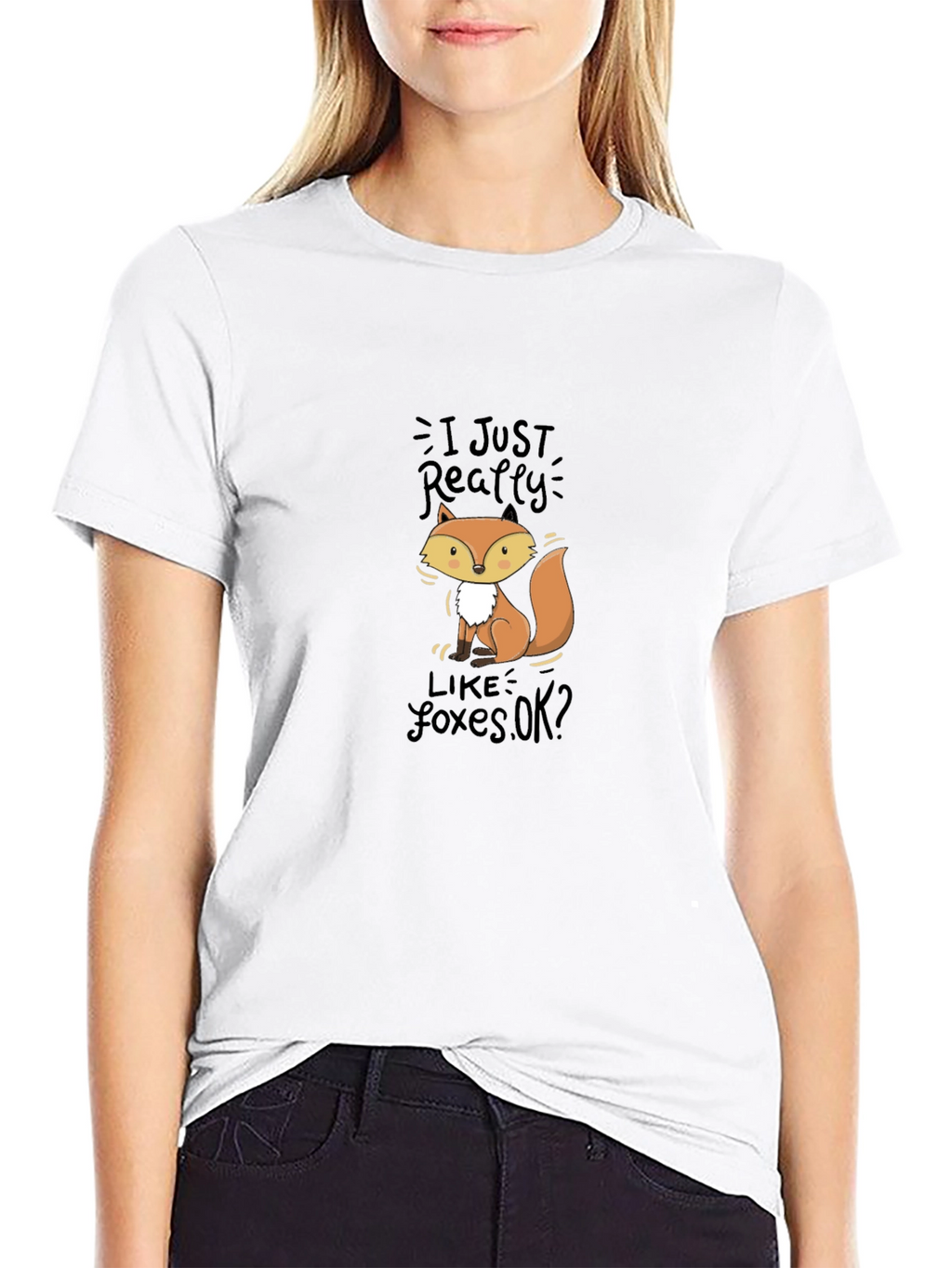 Cute Fox Graphic Black T-Shirt
