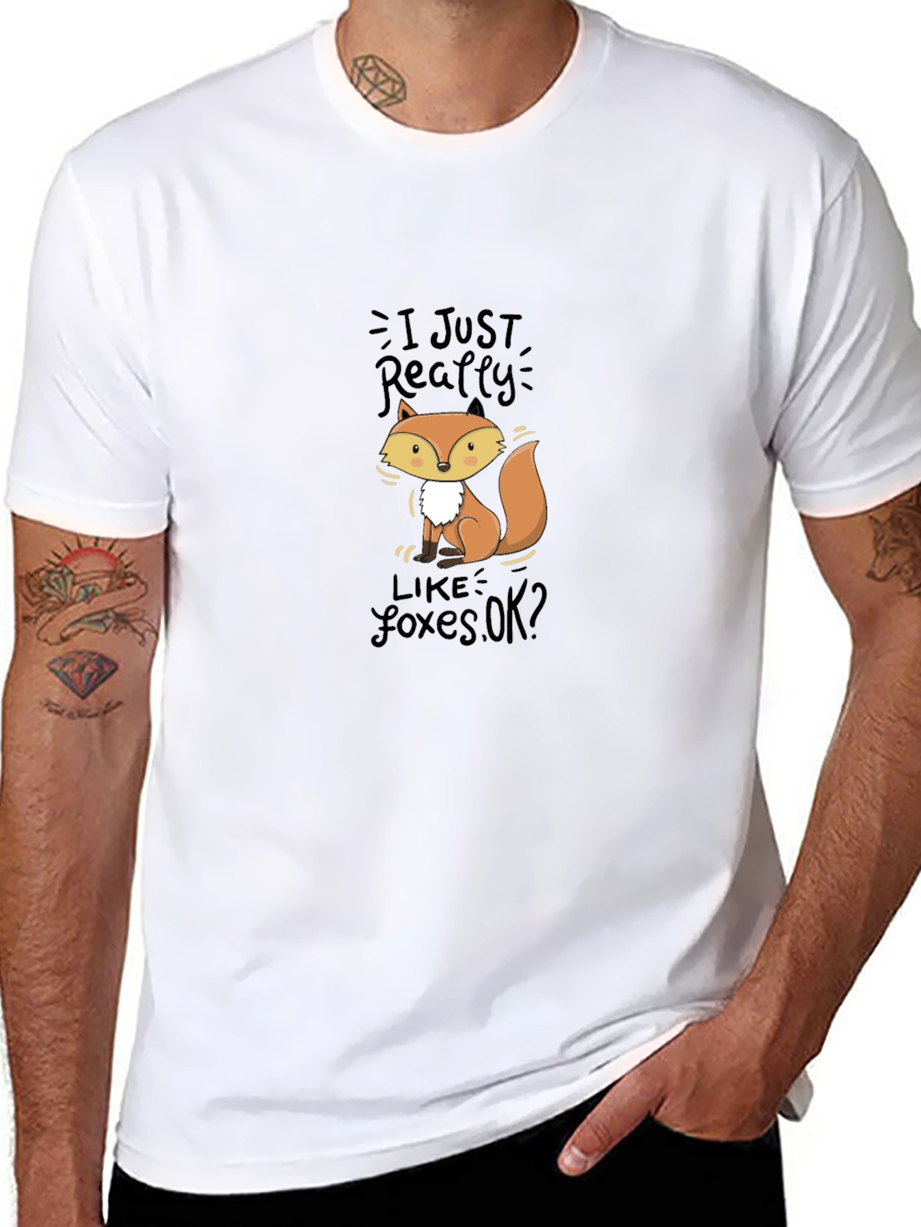 Cute Fox Graphic Black T-Shirt
