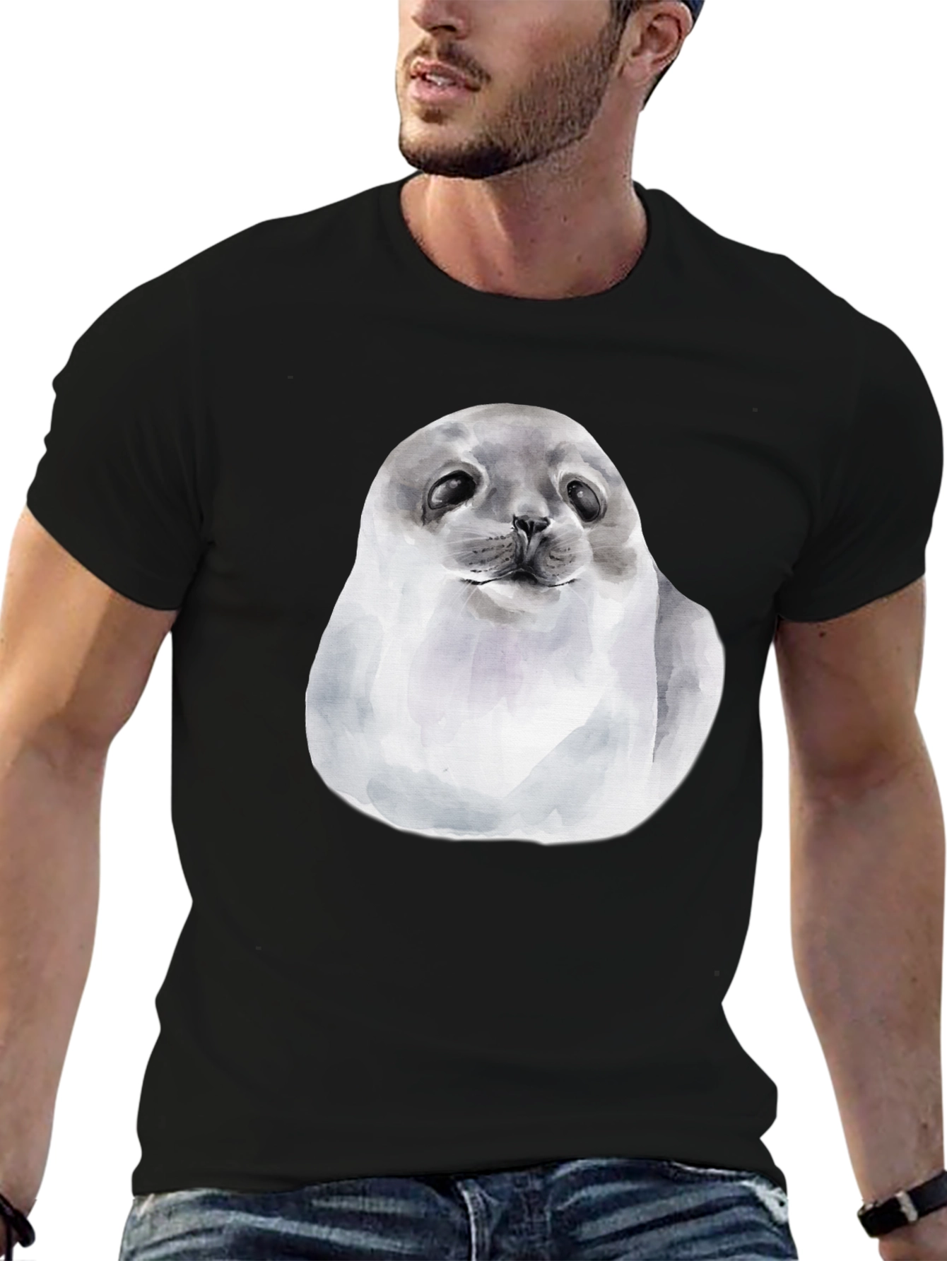 Cute Seal Graphic T-Shirt - Black Cotton Tee
