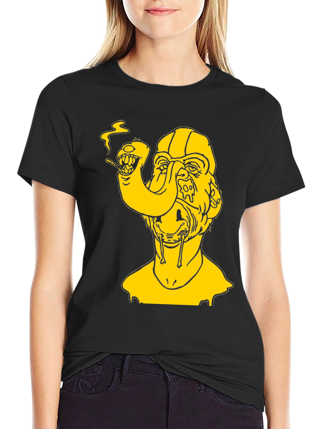 Surreal Yellow Graphic Tee - Black Cotton T-Shirt