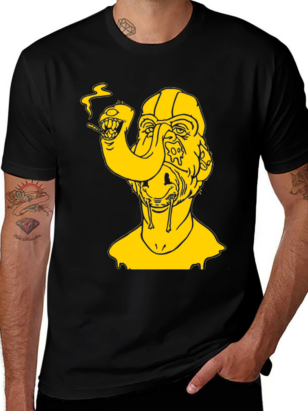 Surreal Yellow Graphic Tee - Black Cotton T-Shirt