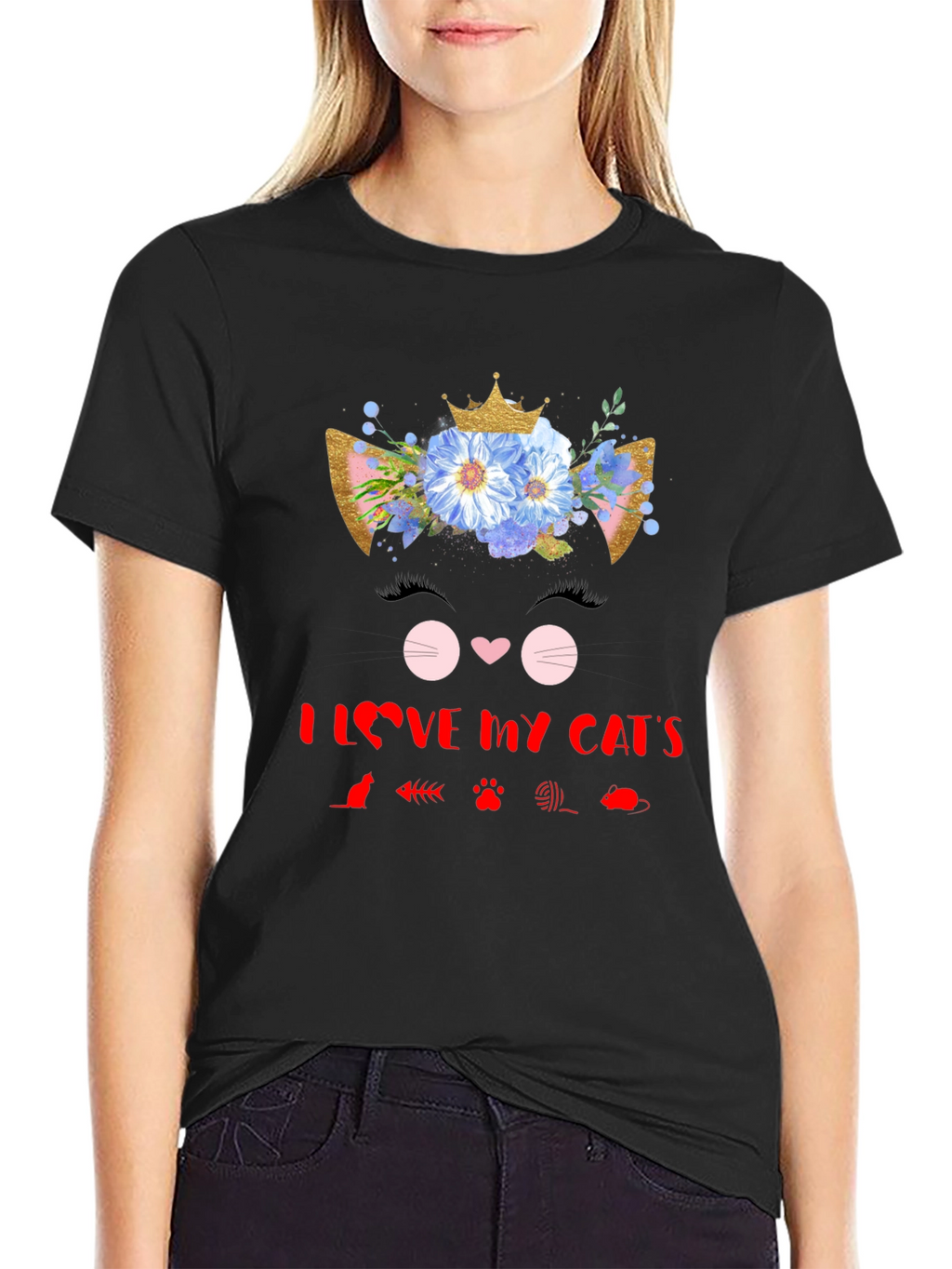 I Love My Cats Black T-Shirt