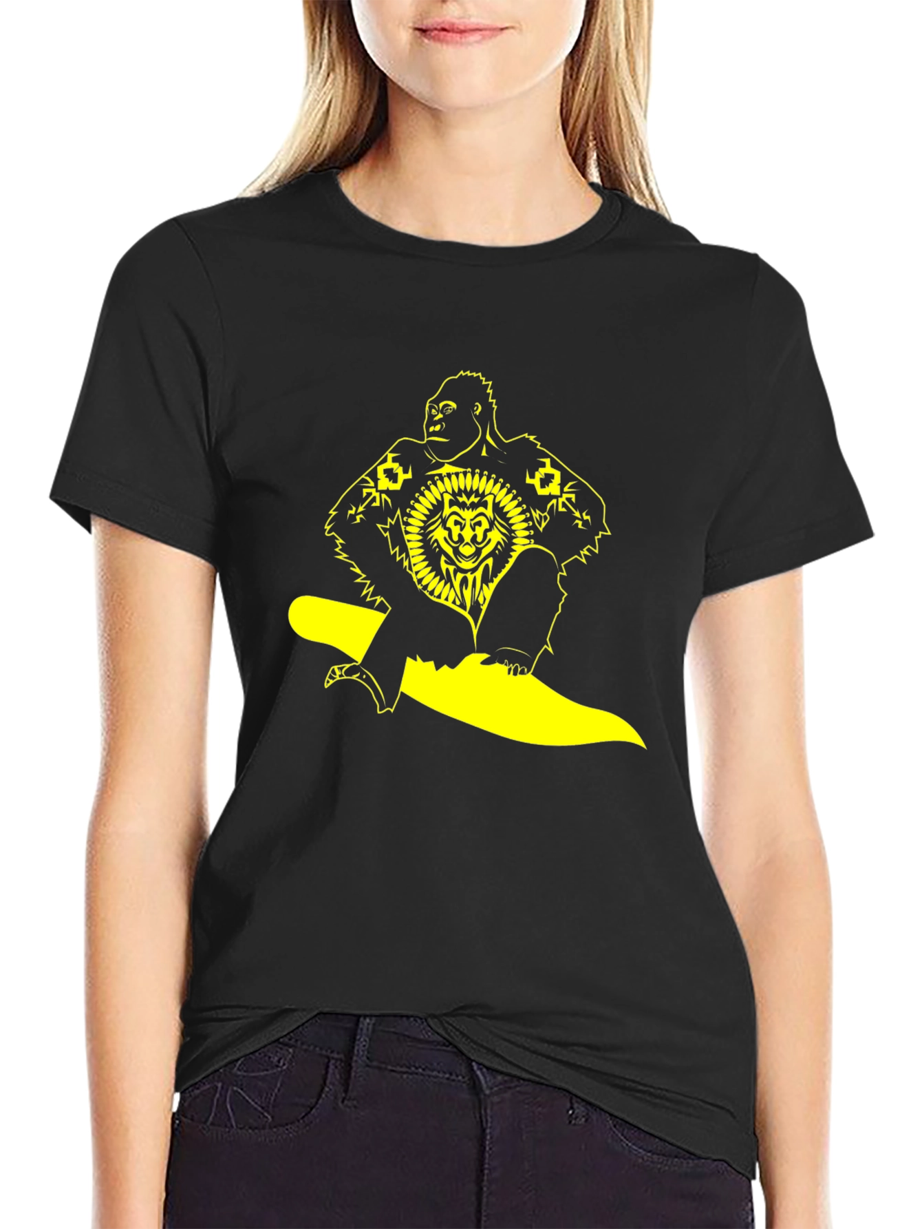 Gorilla Lion Graphic Black T-Shirt