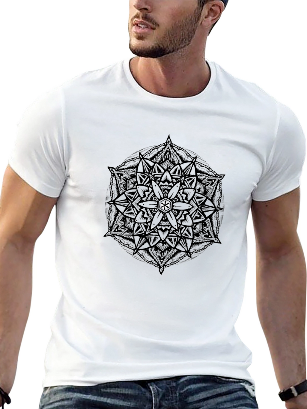 Geometric Mandala Graphic Black Tee
