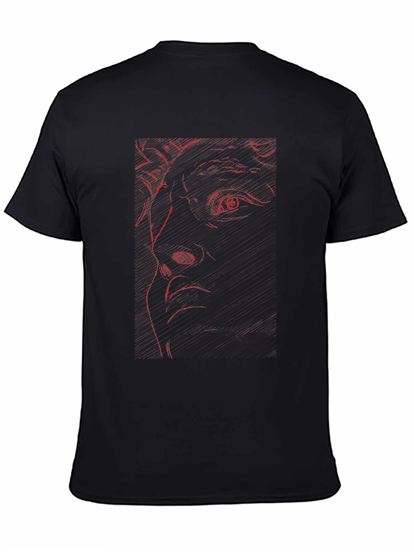 Red Art Face Black T-Shirt