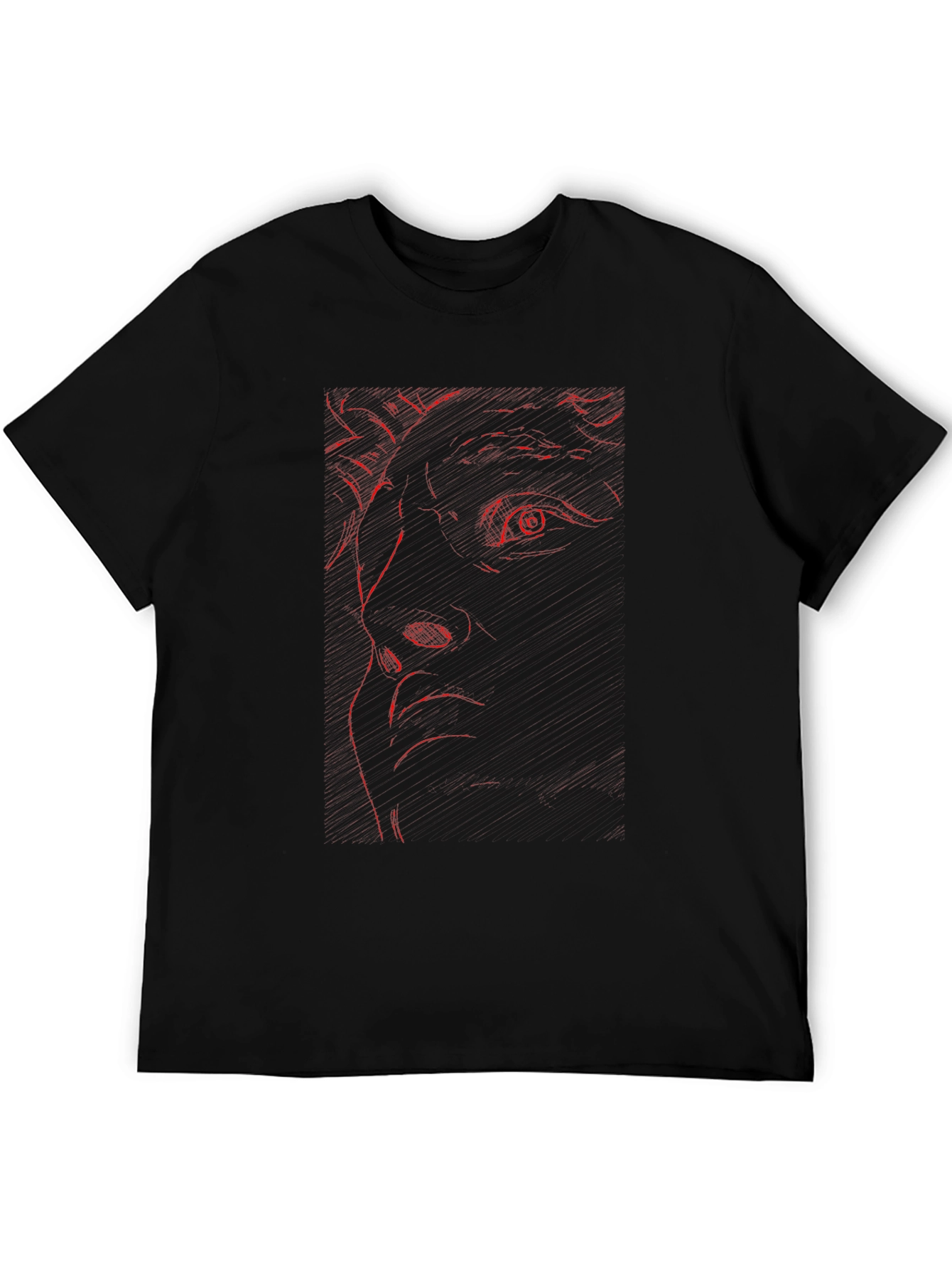 Red Art Face Black T-Shirt