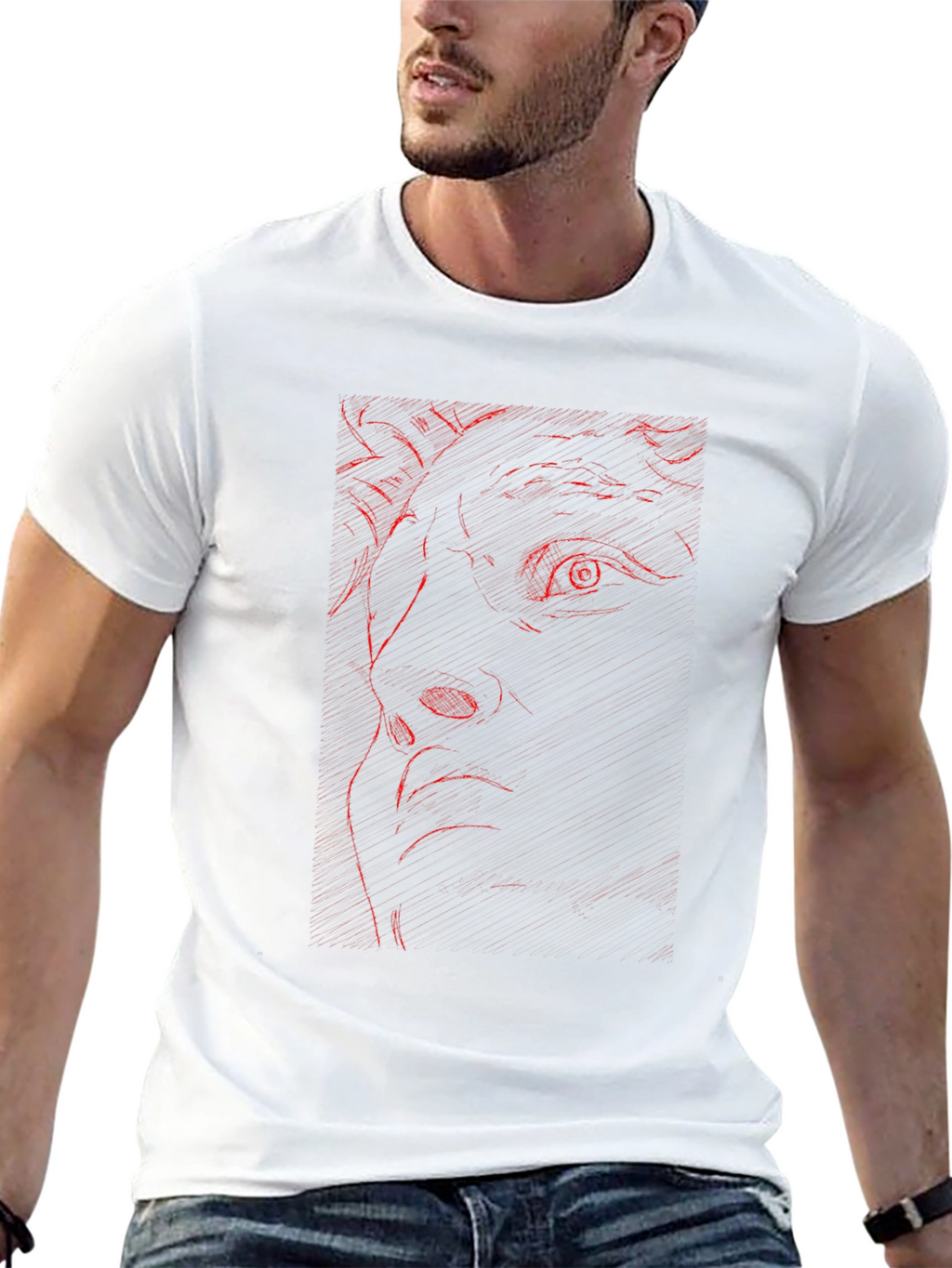 Red Art Face Black T-Shirt