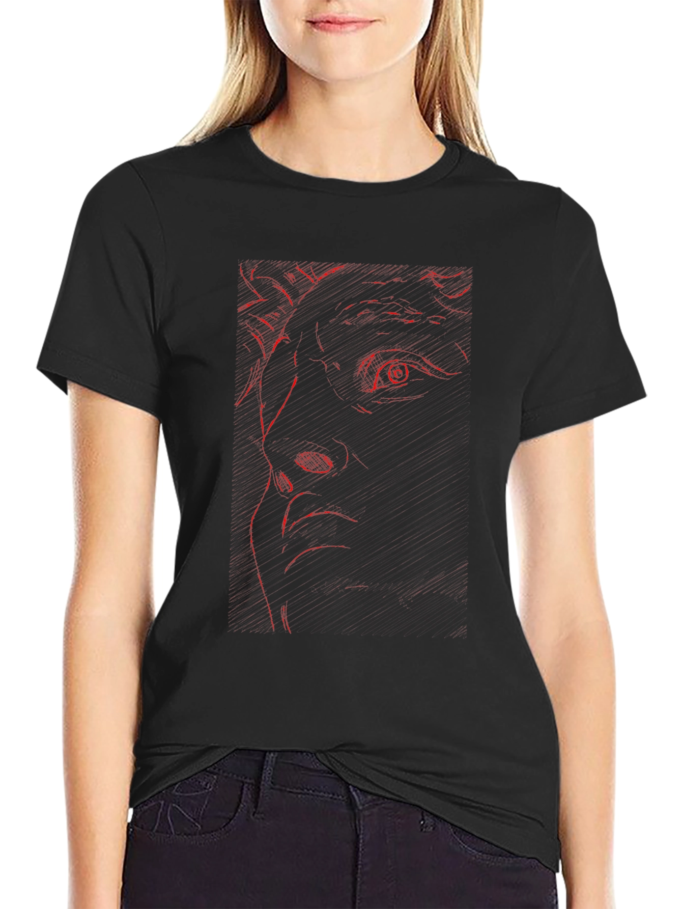 Red Art Face Black T-Shirt
