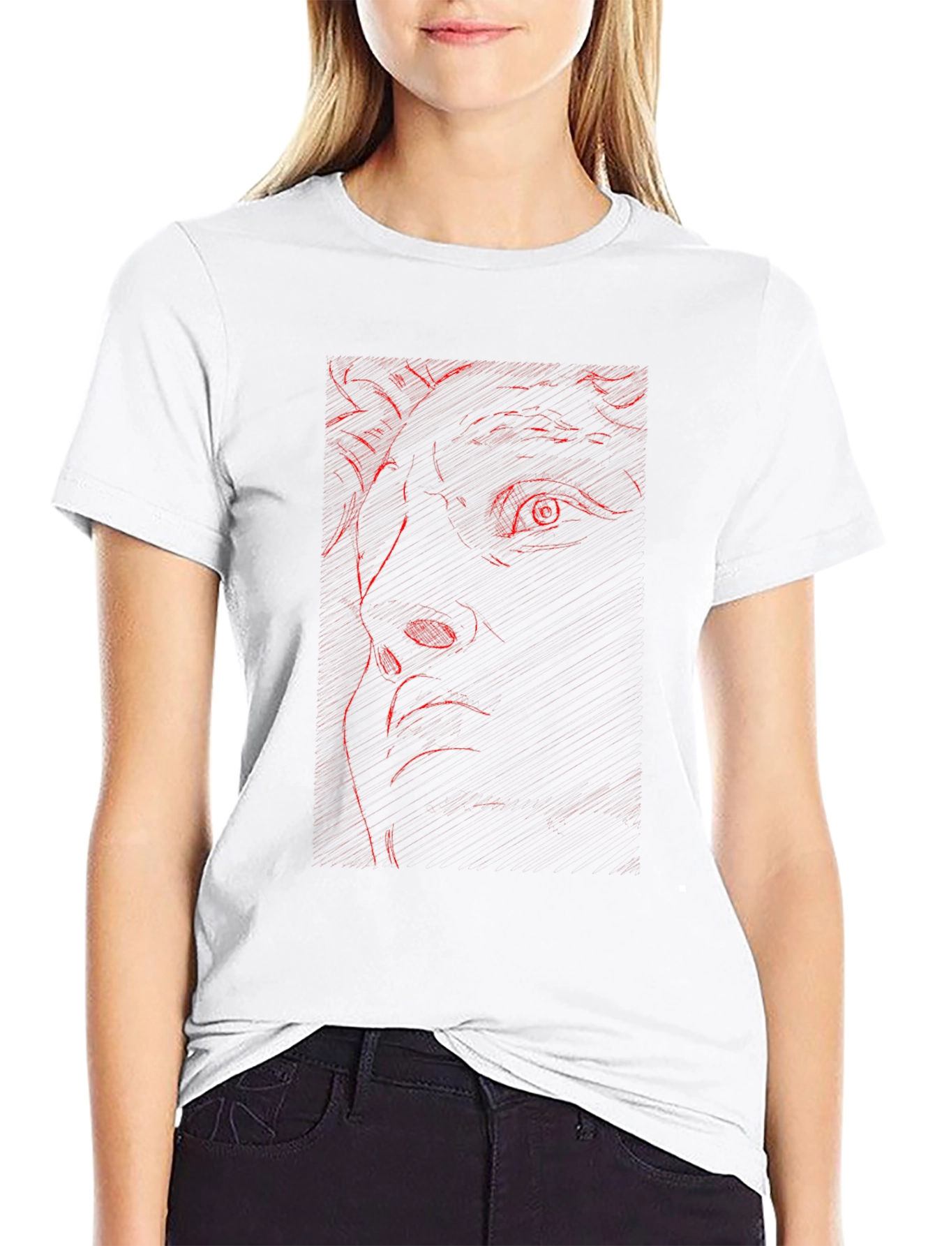 Red Art Face Black T-Shirt