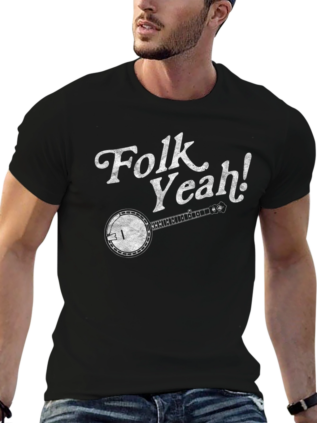 Folk Yeah! Banjo Graphic Tee - Black