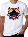 Cute Cat Donut T-Shirt - Black