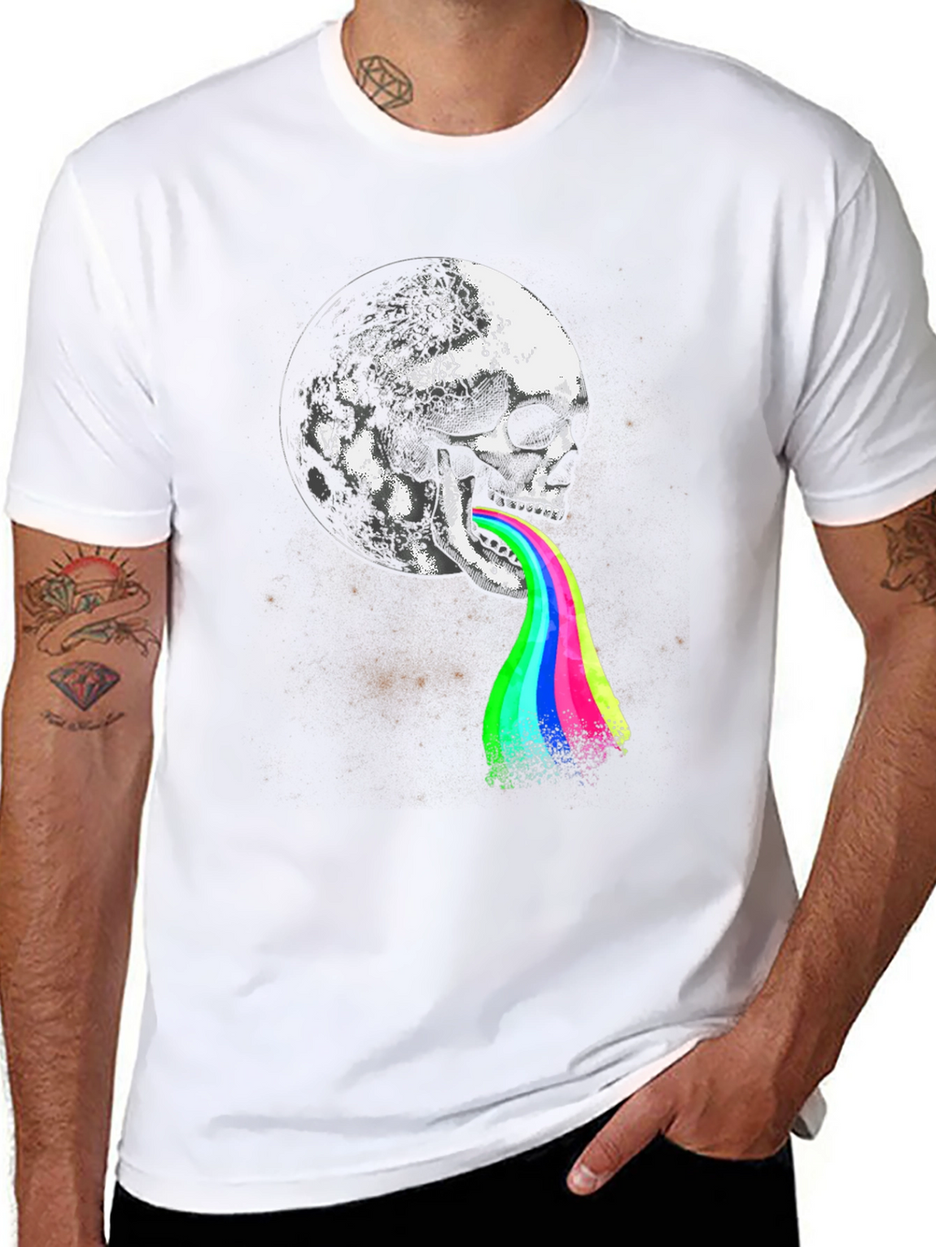 Skull Moon Rainbow Vomit Black T-Shirt