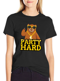 Party Hard Bear Graphic Tee - Black Cotton T-Shirt