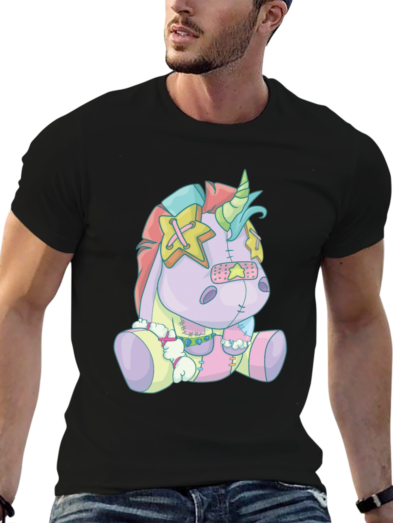 Unicorn Plush Graphic Tee - Mens Black T-Shirt