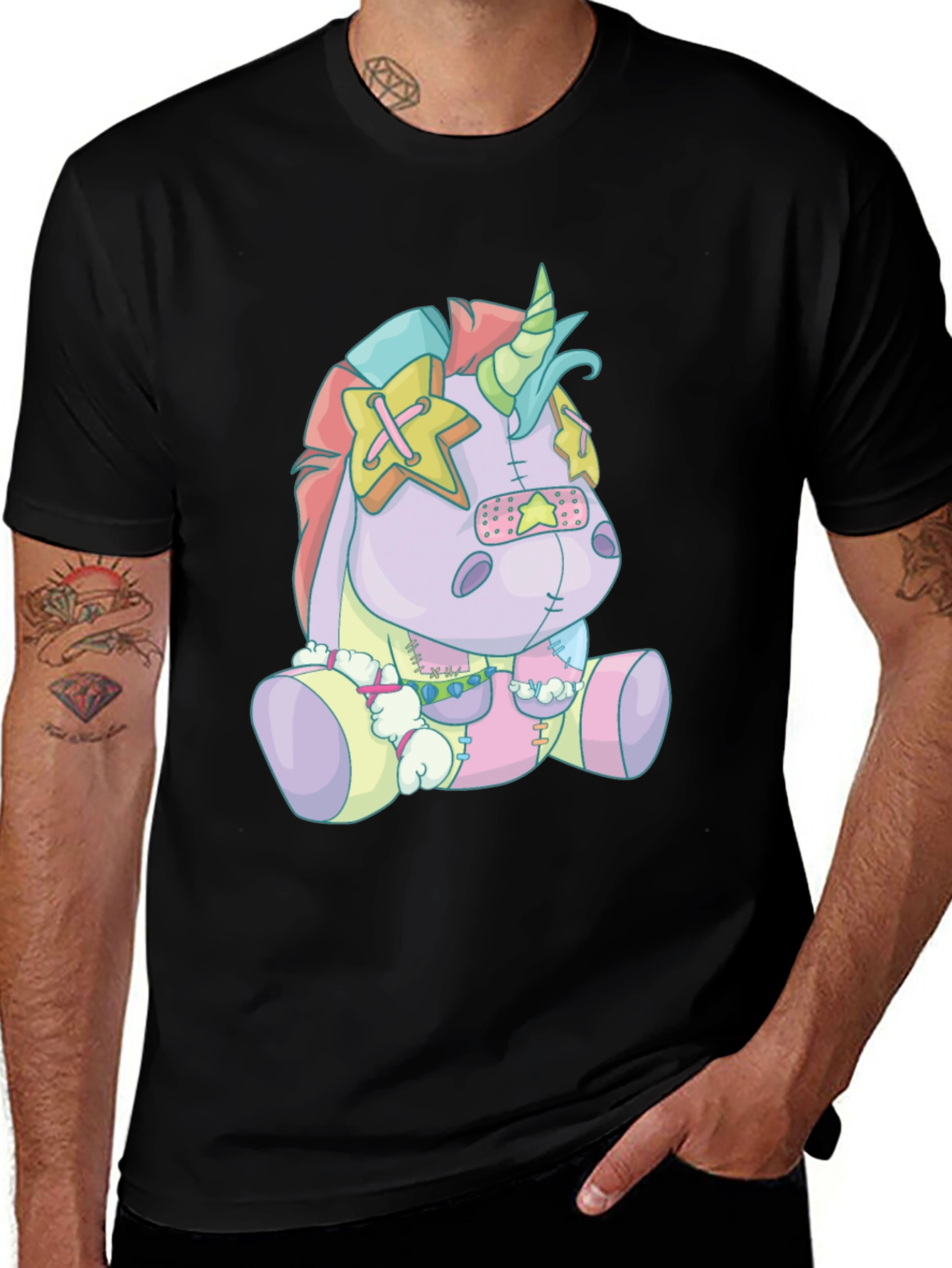 Unicorn Plush Graphic Tee - Mens Black T-Shirt