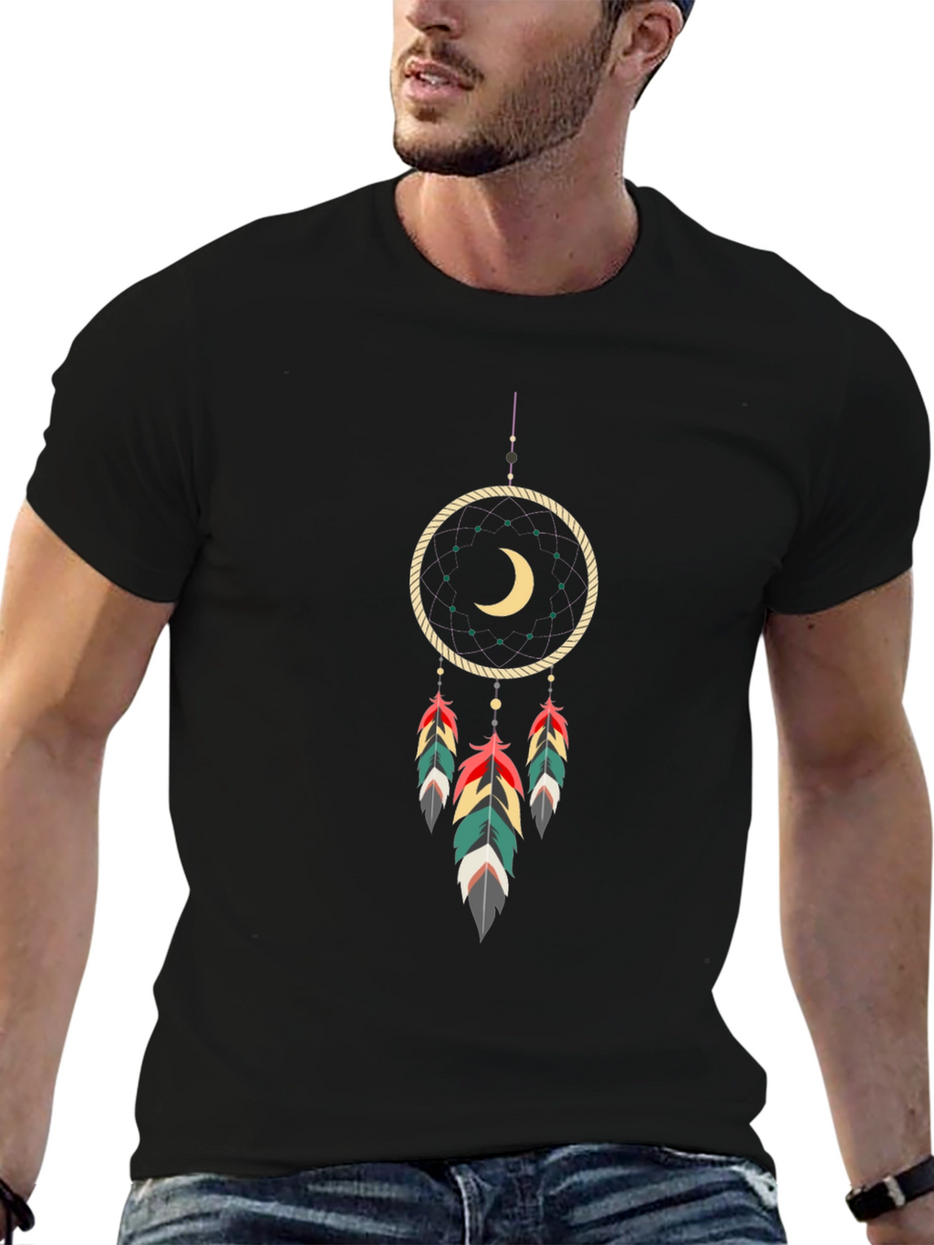 Dreamcatcher Graphic Tee - Black Cotton Blend Shirt