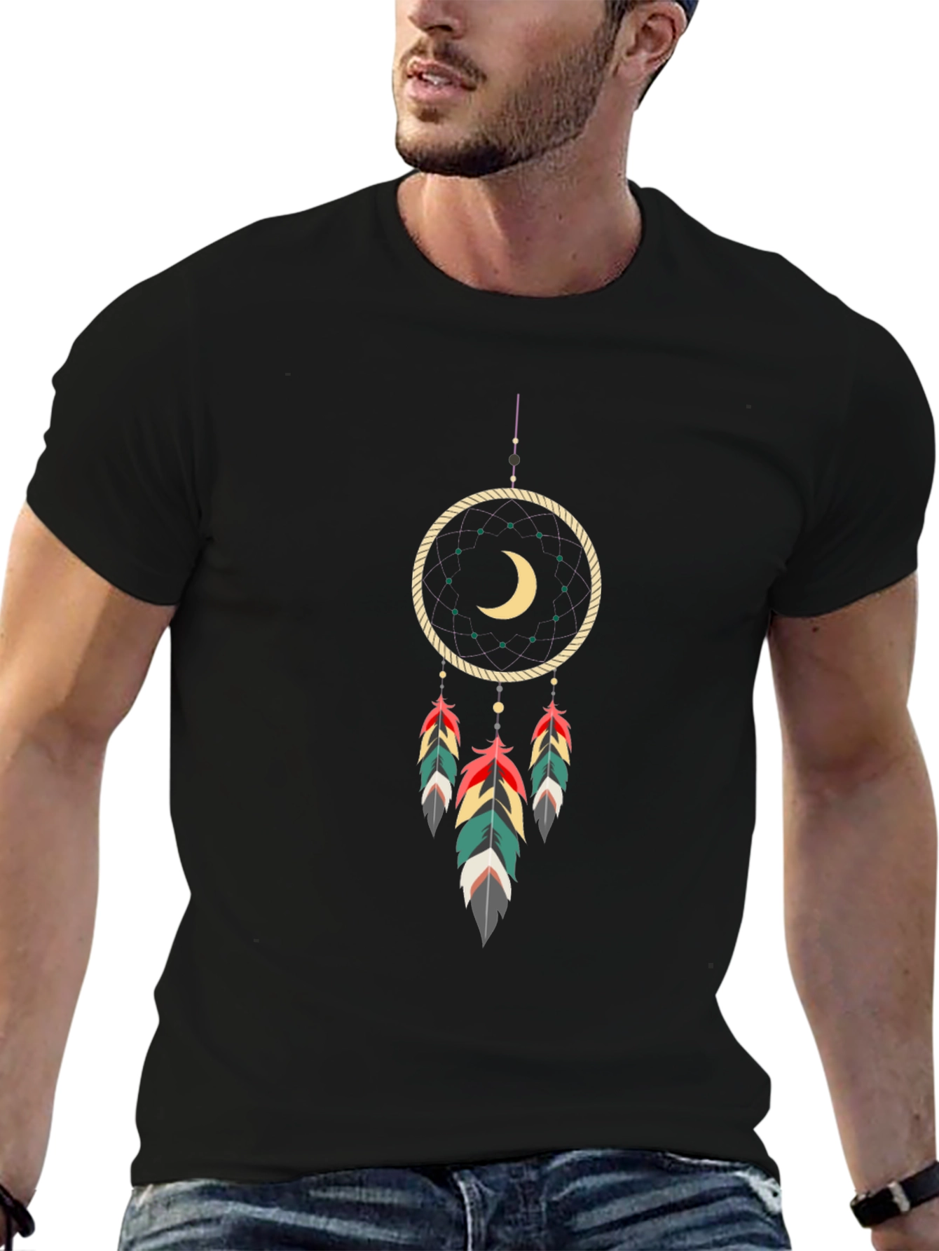 Dreamcatcher Graphic Tee - Black Cotton Blend Shirt