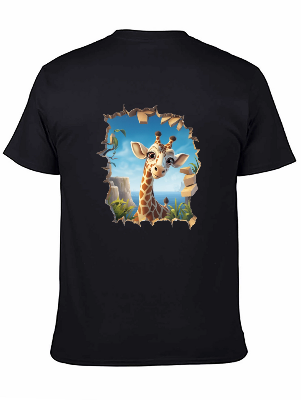 Giraffe Graphic Print Black T-Shirt