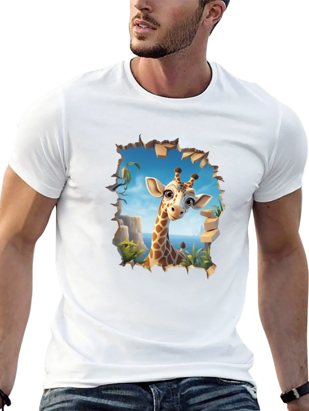 Giraffe Graphic Print Black T-Shirt