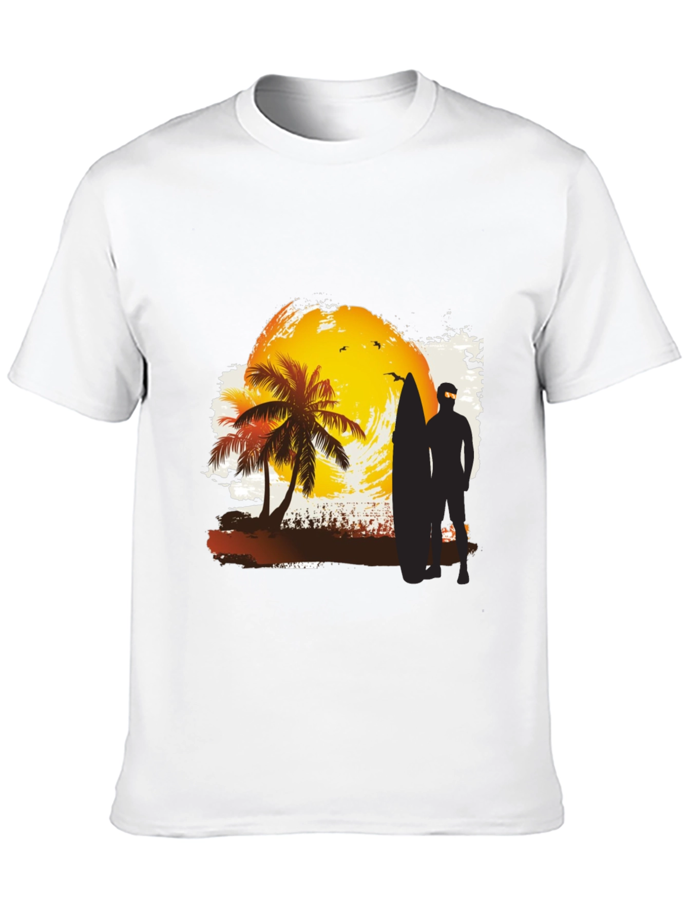 Sunset Surfer Graphic Tee - Black Cotton T-Shirt