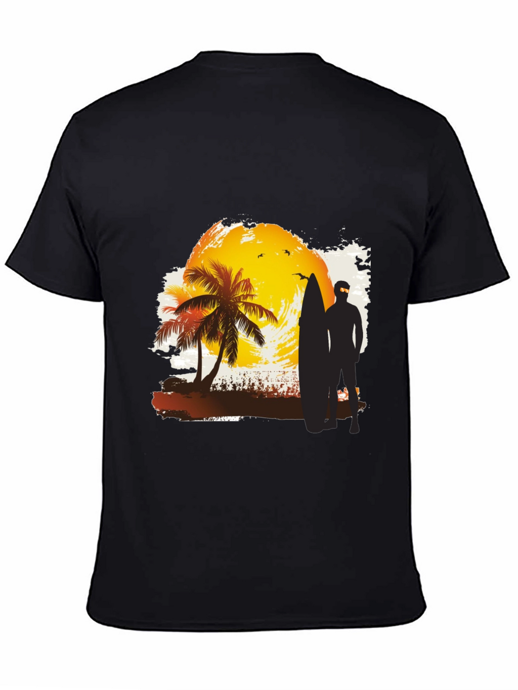 Sunset Surfer Graphic Tee - Black Cotton T-Shirt