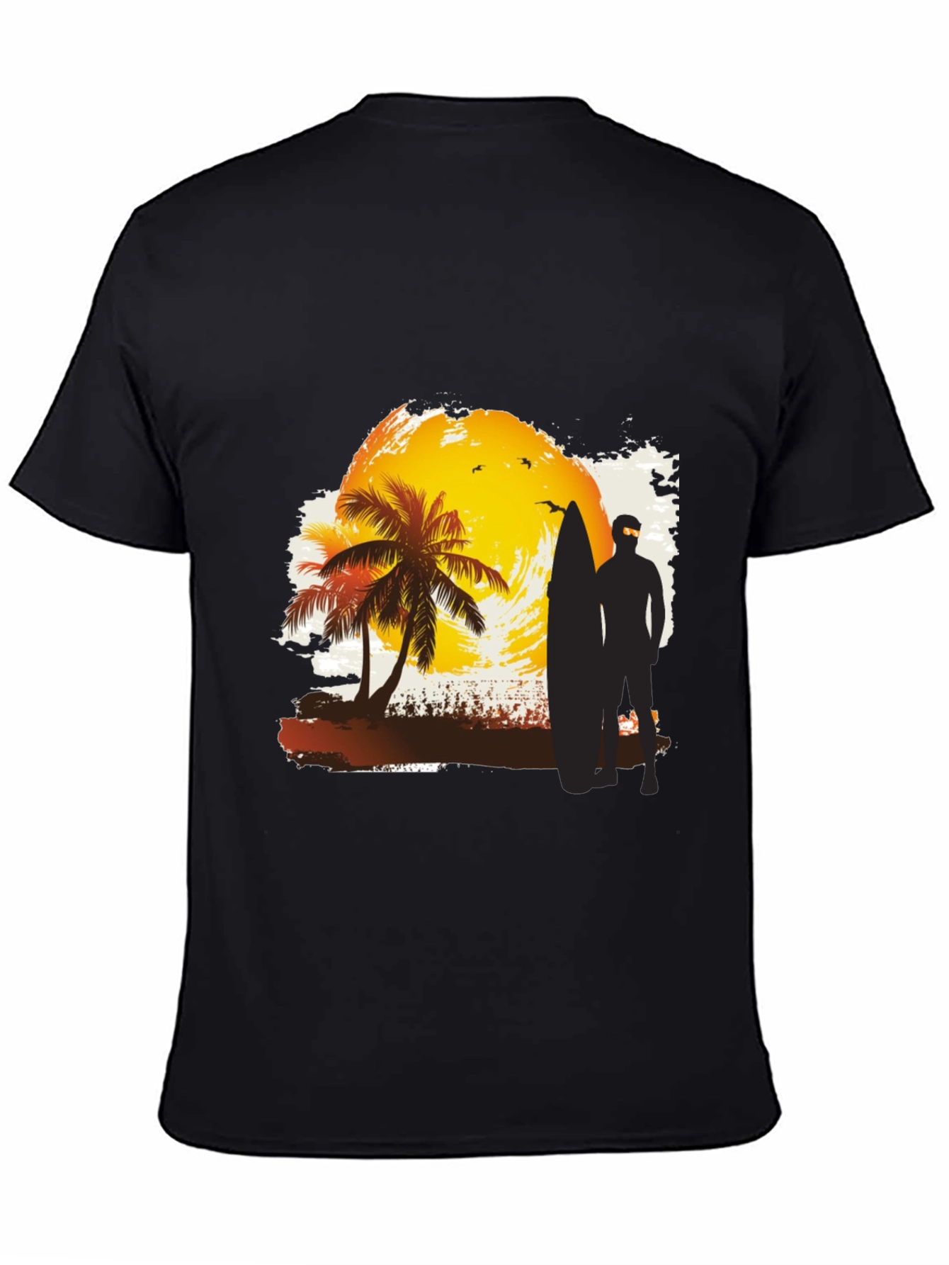Sunset Surfer Graphic Tee - Black Cotton T-Shirt